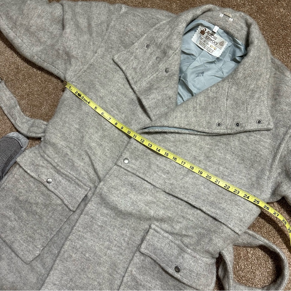 Wool Coat Alafoss of Iceland Icewool Gray Funnel Neck Mid Length Vtg Size Large - Picture 14 of 16